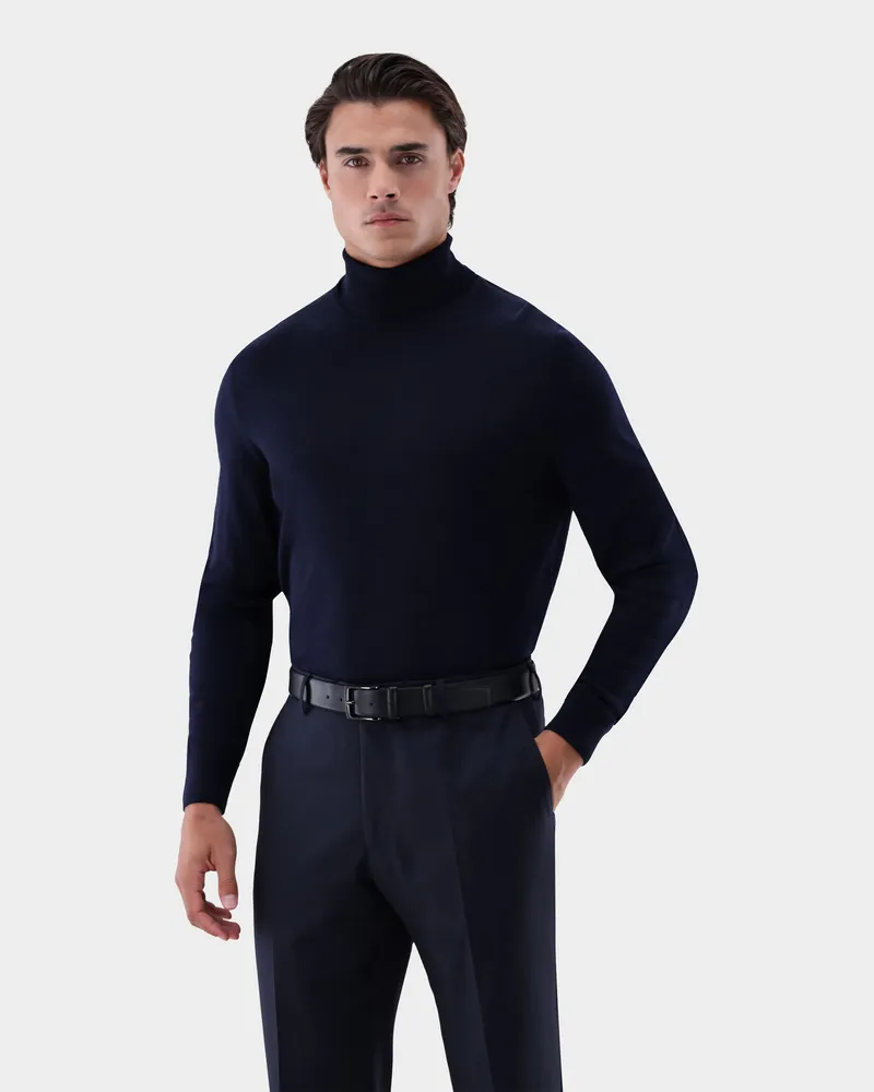 van Laack Rollkragenpullover aus Merzerisierter Merinowolle Blau