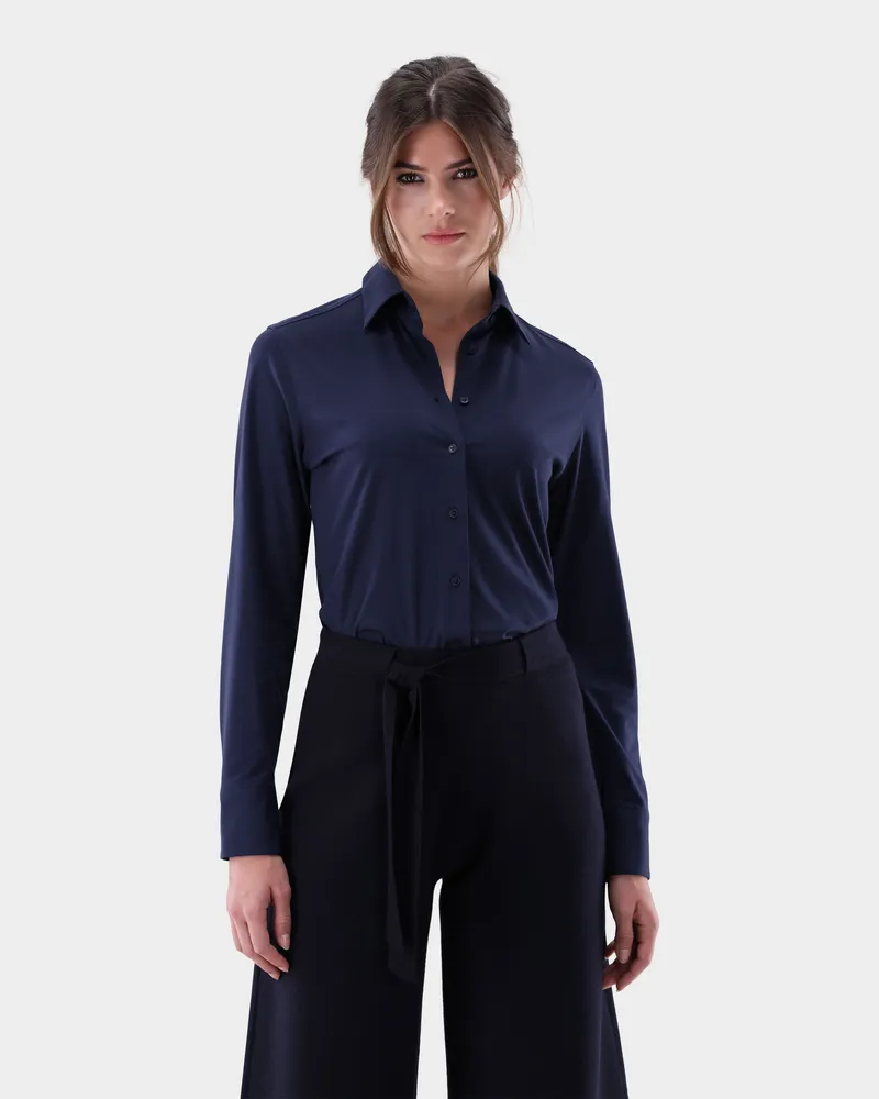van Laack Taillierte Bluse mit 4-Wege Stretch Blau
