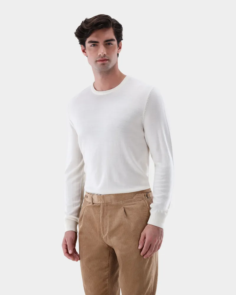 van Laack Rundhalspullover aus merzerisierter Merinowolle Cremefarben