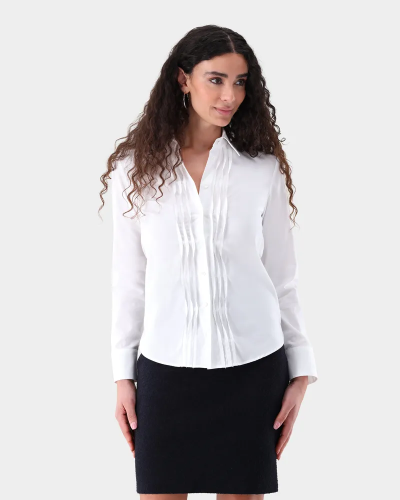 van Laack Hemdbluse mit Falten aus Popeline Weiß