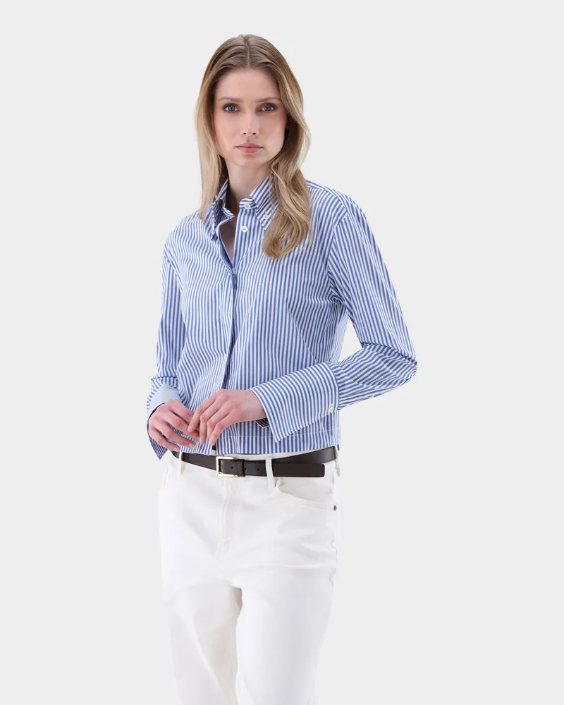 van Laack Hemdbluse gestreift und kurz geschnitten Blau