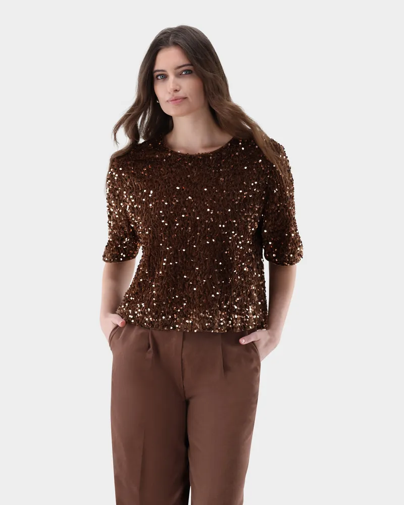 van Laack Top mit Pailletten Beige