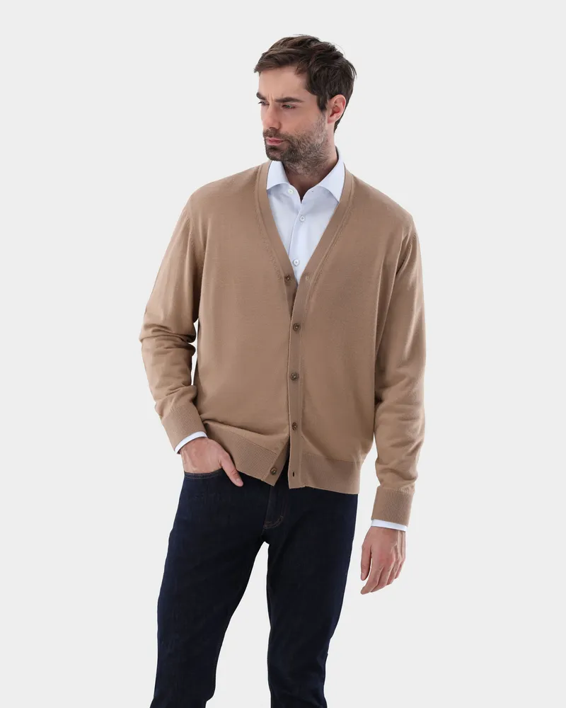 van Laack Cardigan aus merzerisierter Merinowolle Beige