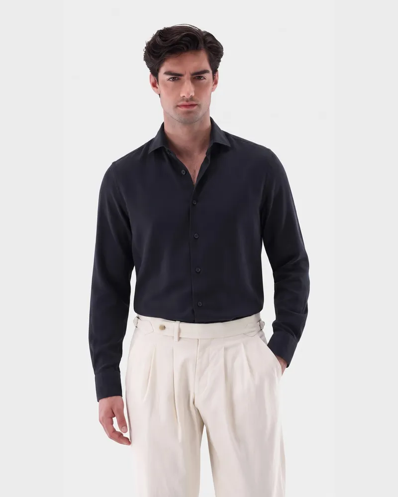 van Laack Flanellhemd mit Haifischkragen Blau