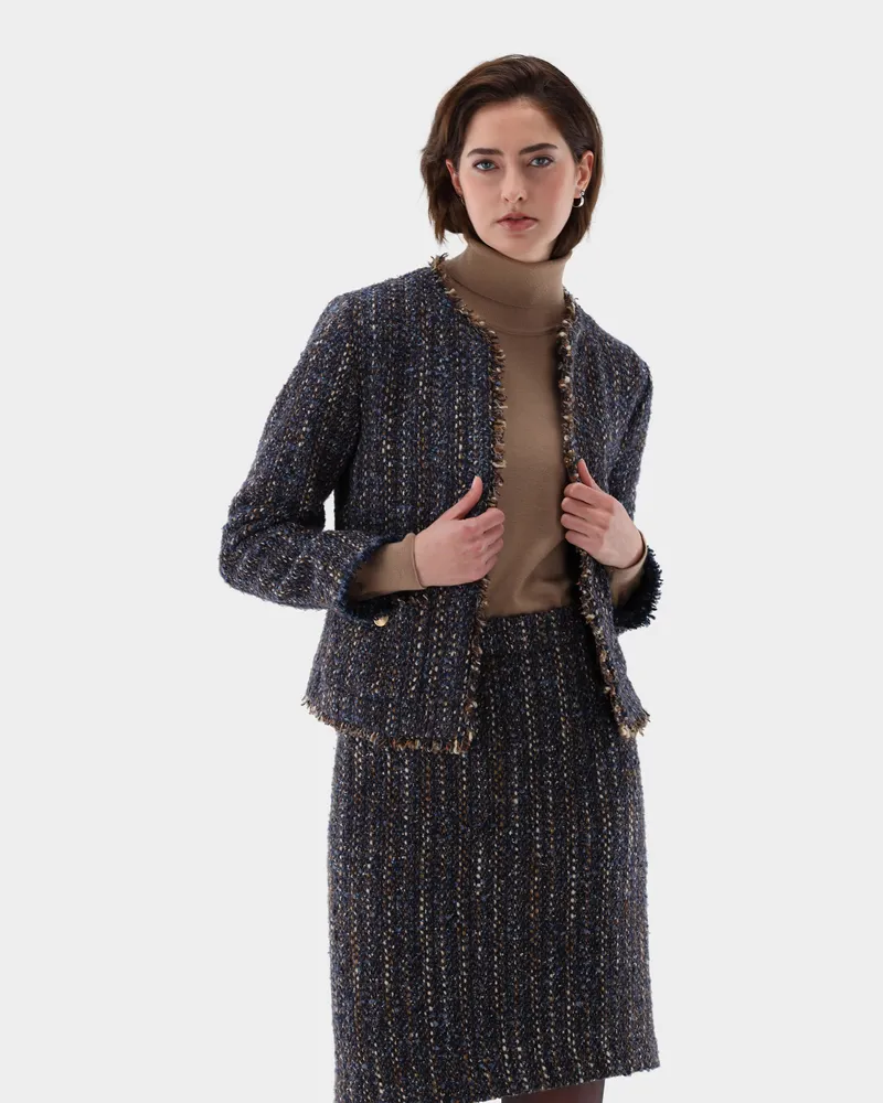 van Laack Tweedjacke mit gefransten Kanten Beige