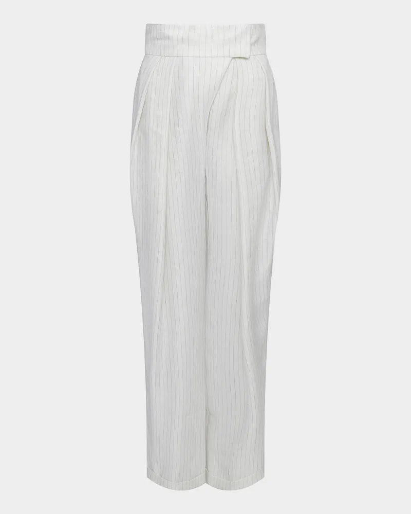 van Laack Sommerliche Faltenhose aus Leinenmischgewebe mit feinen Streifen Elfenbein Cremefarben