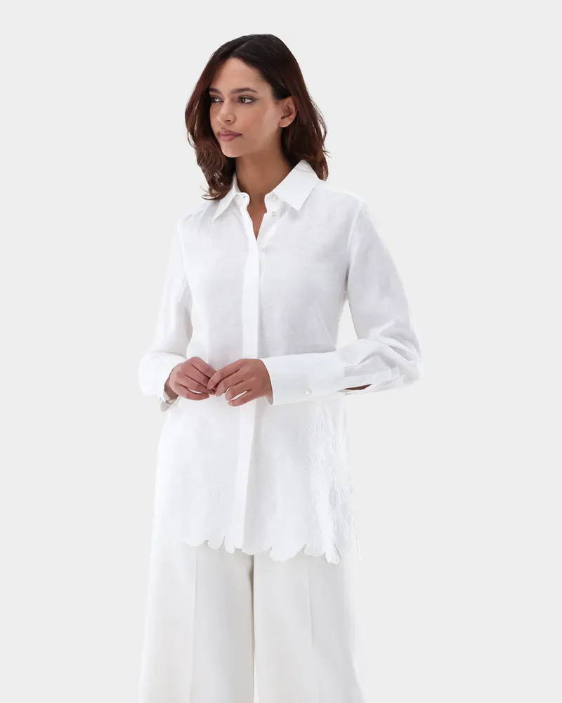 van Laack Lockere Hemdbluse mit Ginkgo-Stickerei Bleichen: