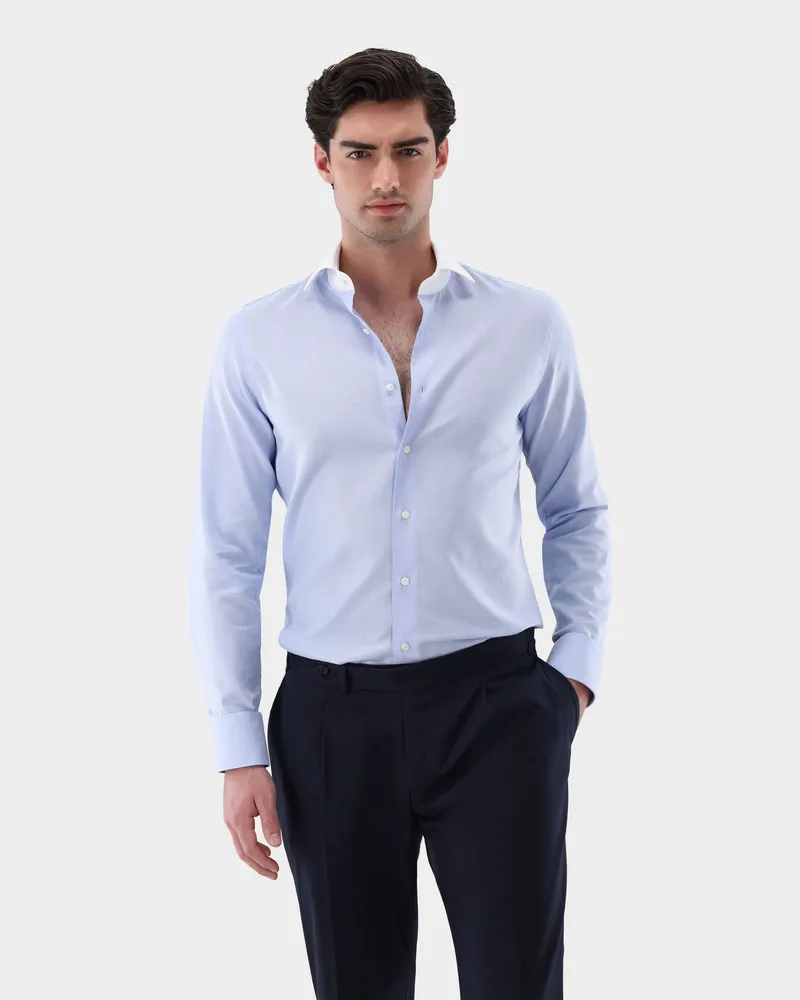 van Laack Businesshemd mit weißem Kragen Slim Fit Blau