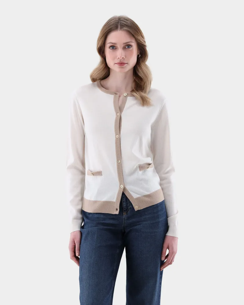 van Laack Strickjacke aus Kaschmir mit Kontrasten Cremefarben