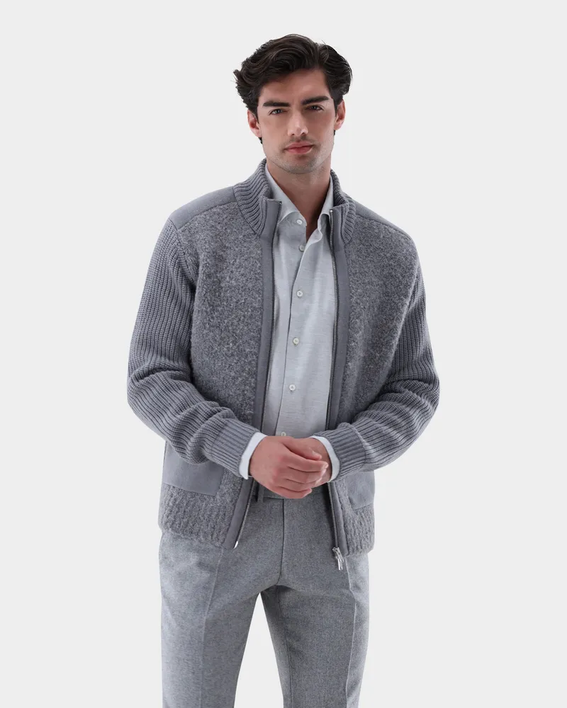 van Laack Strickjacke mit Teddy Struktur Grau