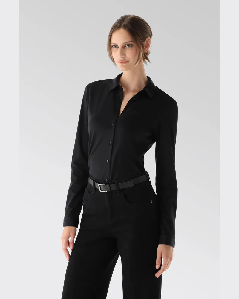 van Laack Hemdbluse aus Jersey tailliert Schwarz