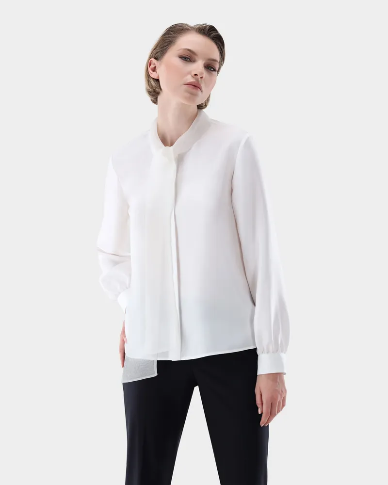 van Laack Seidenbluse mit Schluppe Boxy Fit Cremefarben