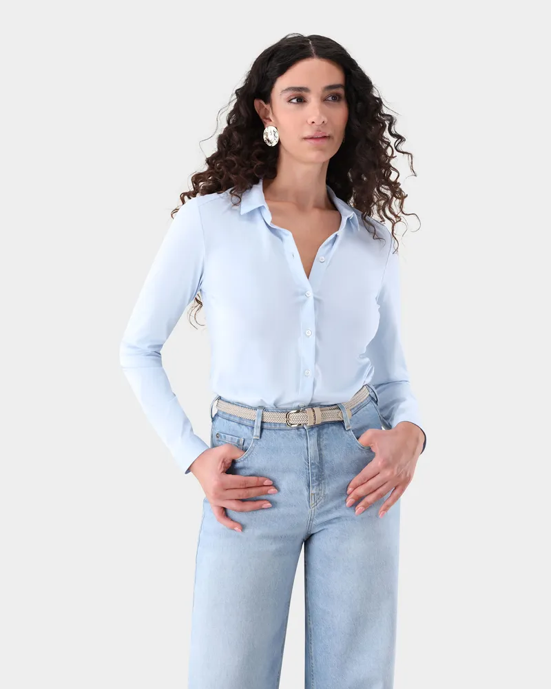 van Laack Hemdbluse aus Jersey tailliert Blau