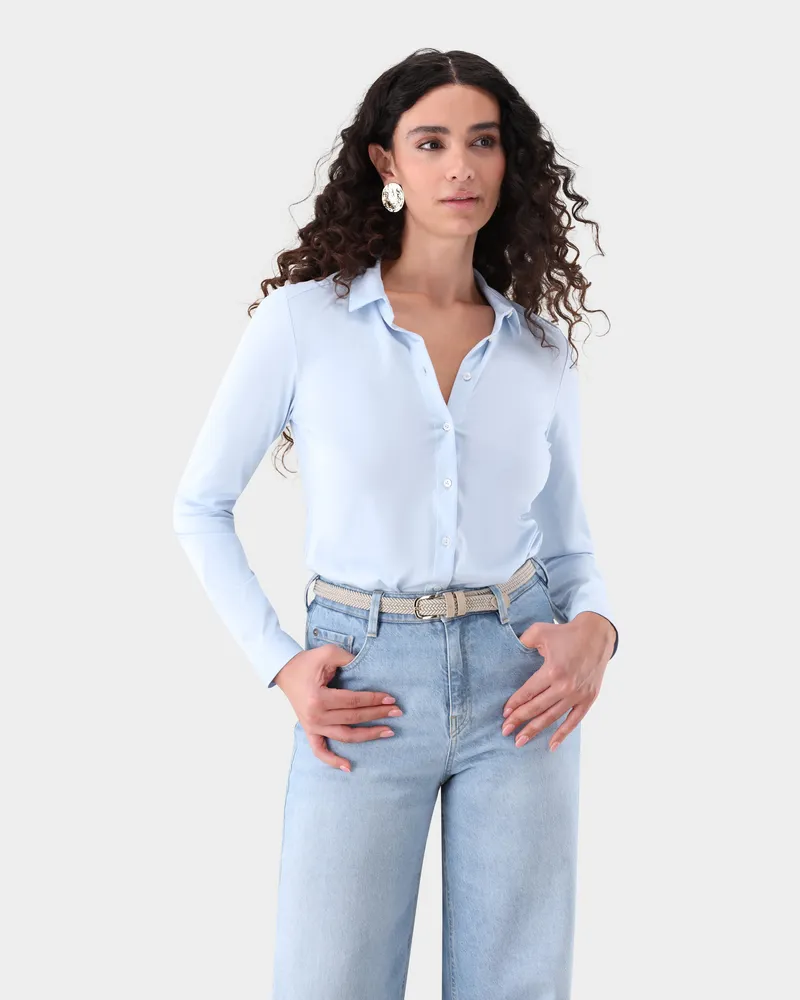 van Laack Hemdbluse aus Jersey tailliert Blau