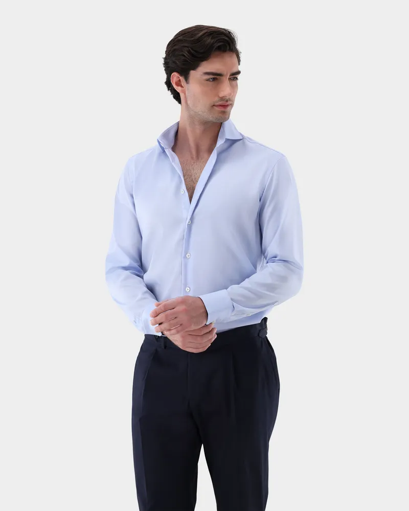 van Laack Bügelfreies Businesshemd aus Natté-Gewebe Tailor Fit Blau