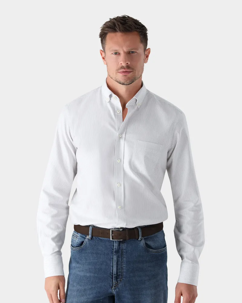 van Laack Gestreiftes Oxford-Hemd mit Button-Down-Kragen Grau