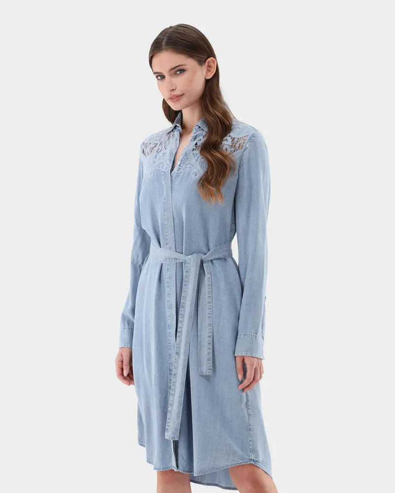 van Laack Hemdblusenkleid mit Spitzenausschnitten in Jeans-Optik Blau