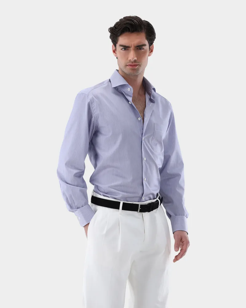 van Laack Hemd gestreift Bügelfreie Comfort Fit Blau