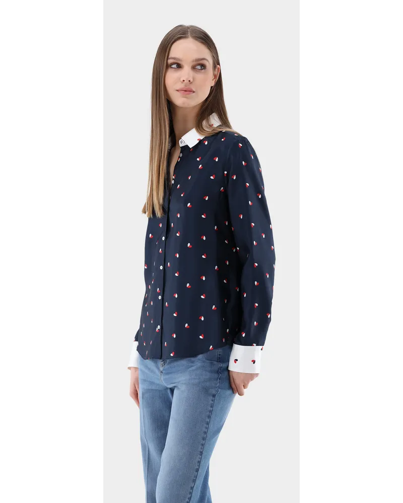 van Laack Taillierte Seidenbluse mit Herzchen Druck Blau