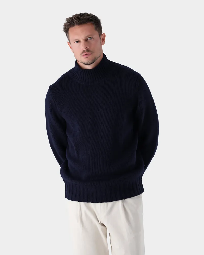 van Laack Stehkragenpullover aus Wolle und Kaschmir Blau