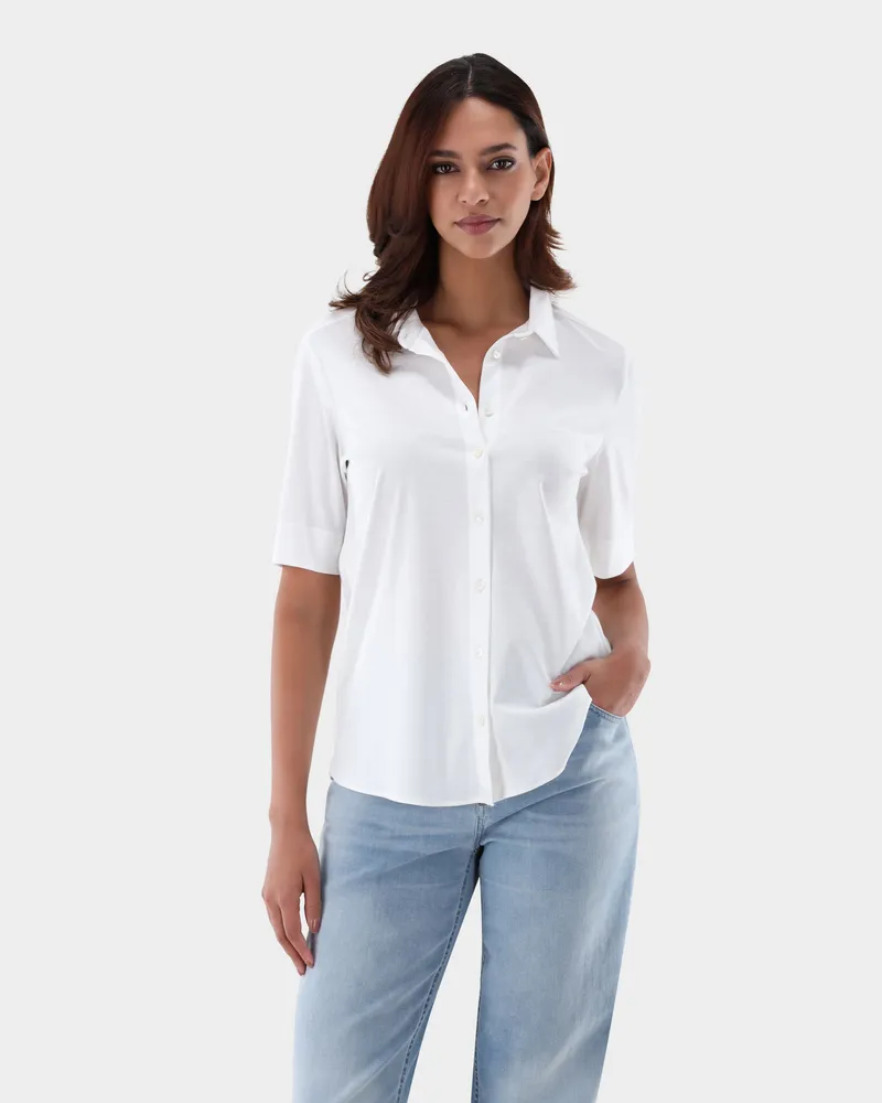 van Laack Kurzarm Jersey Hemdbluse aus Schweizer Baumwolle Weiß