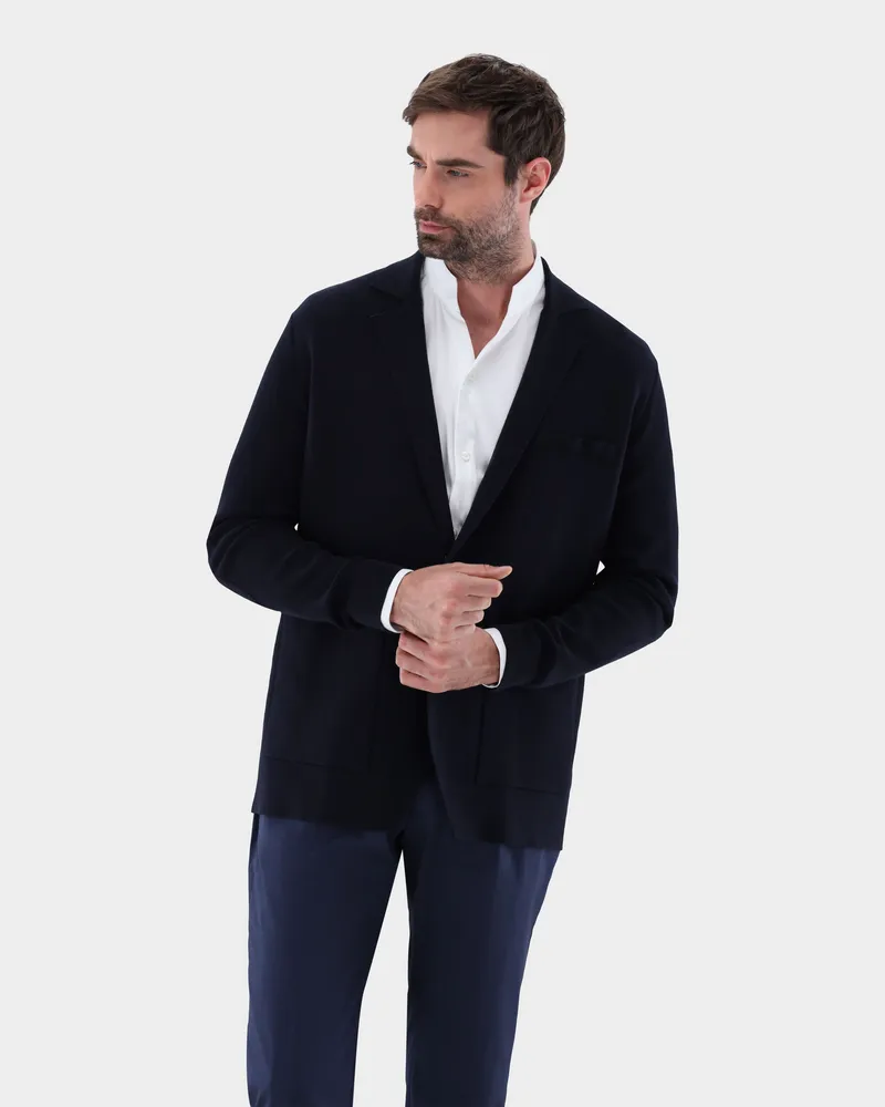 van Laack Strick-Blazer aus Air Cotton Blau