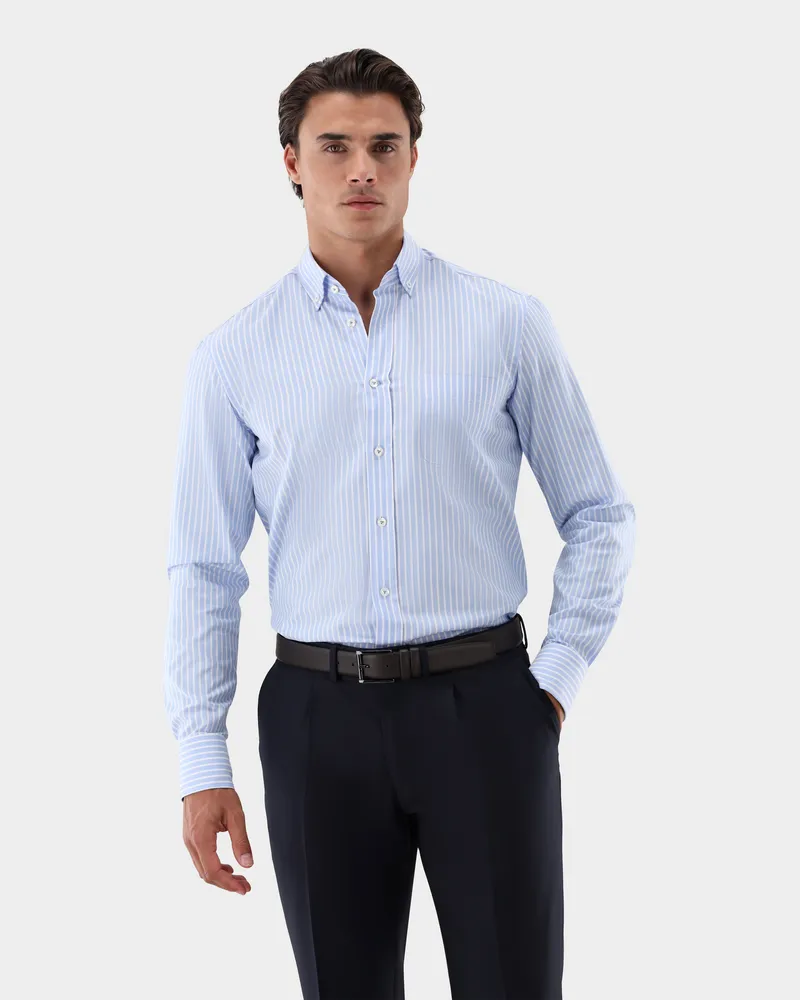 van Laack Dobby Hemd mit Button Down Kragen Tailor Fit Blau