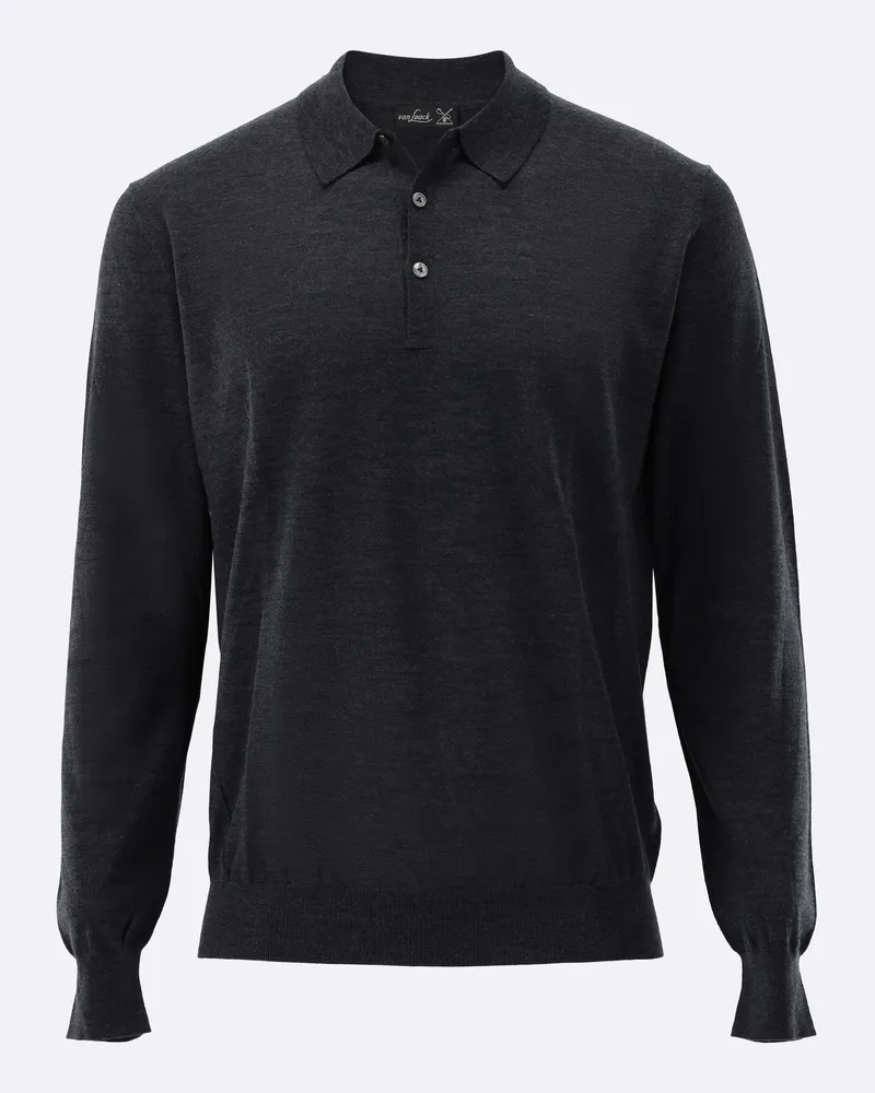 van Laack Poloshirt Langarm aus ultrafeiner Merinowolle Grau