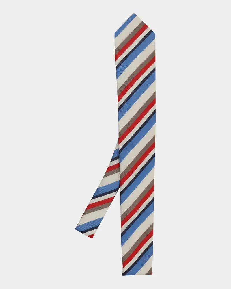 van Laack Gestreifte Seidenjacquard-Krawatte Blau