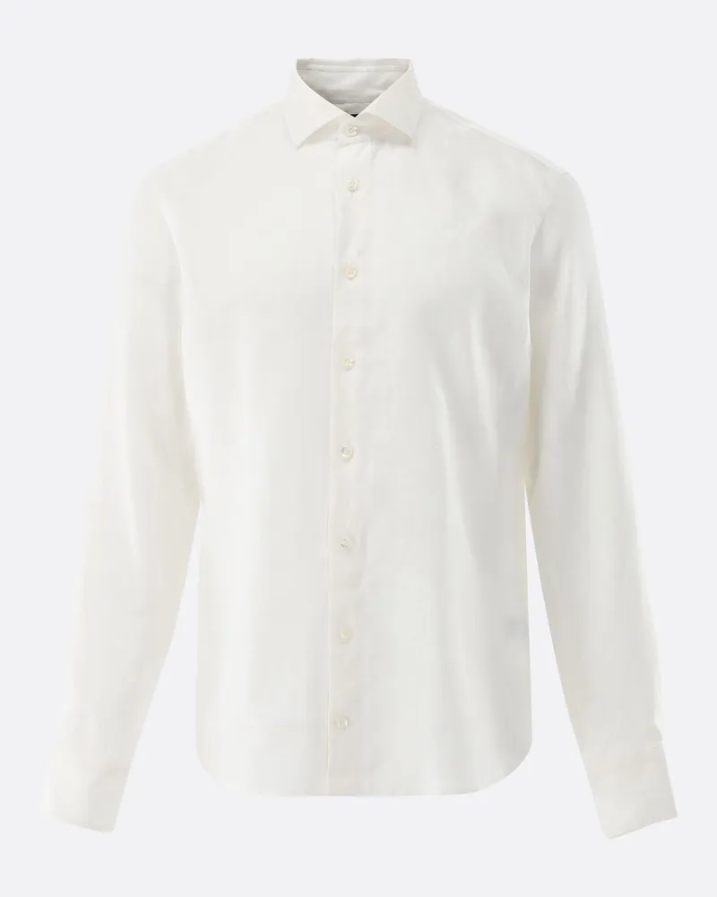 van Laack Leinenhemd mit Ton-in-Ton Druck Tailor Fit Weiß