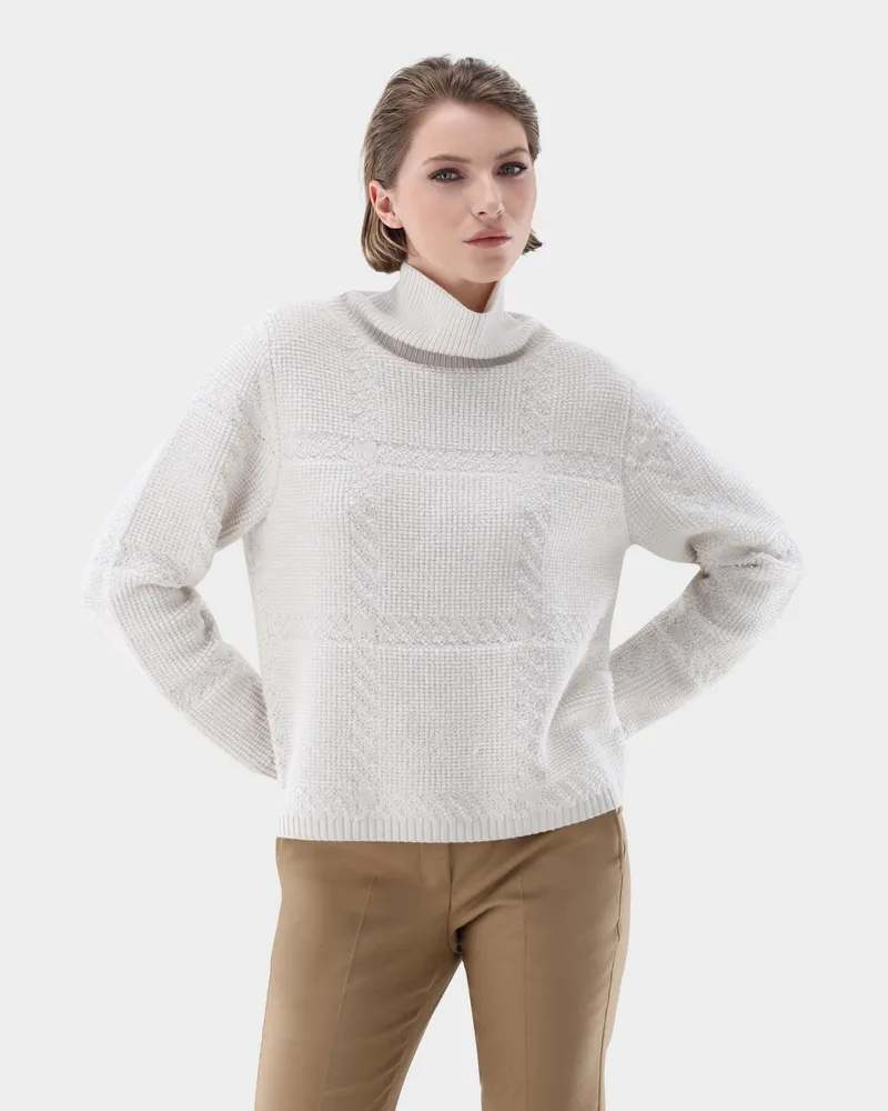 van Laack Oversized Rollkragenpullover mit Karo-Struktur Bleichen: