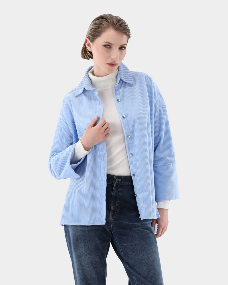 van Laack Locker geschnittene Breitcord-Bluse mit Schlitzen Blau