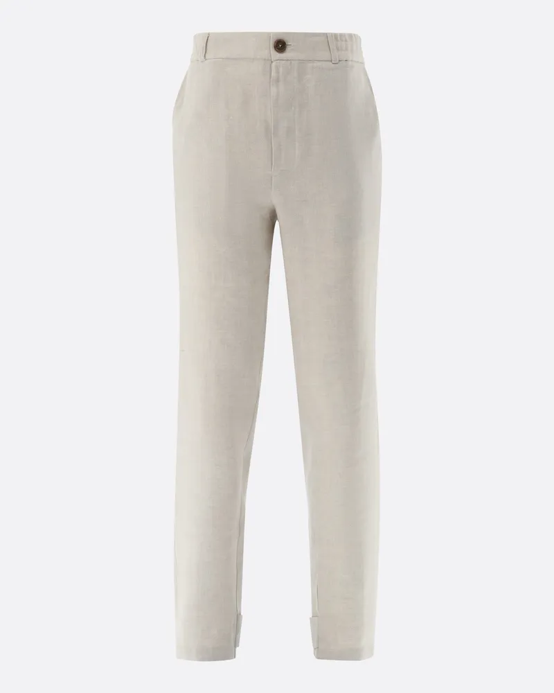 van Laack Leinenhose mit Fischgratstruktur und elastischem Bund Beige