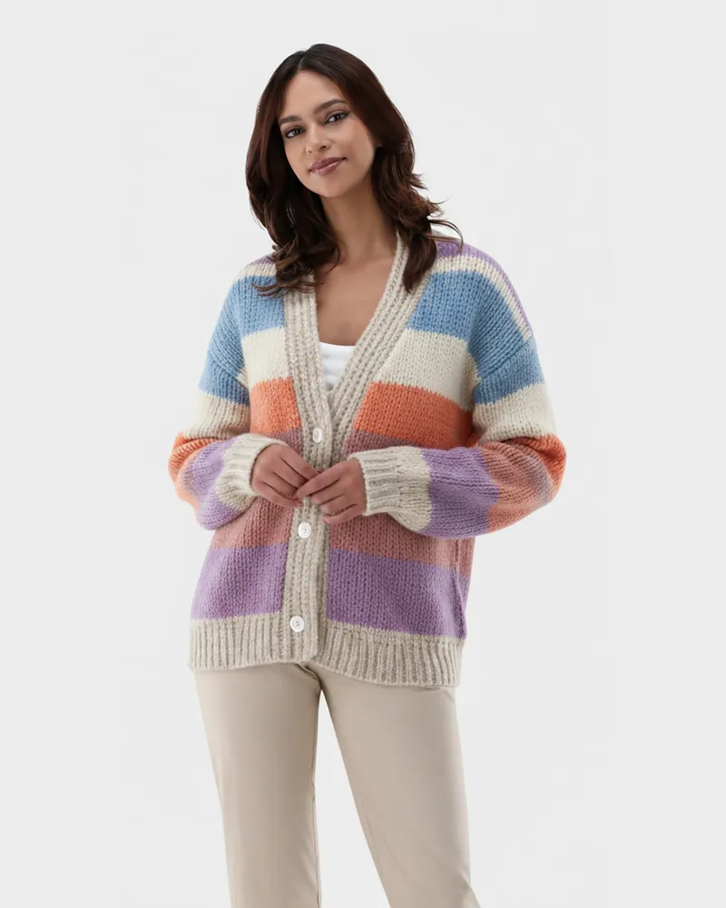 van Laack Strickjacke bunt mit lockerer Passform Grün
