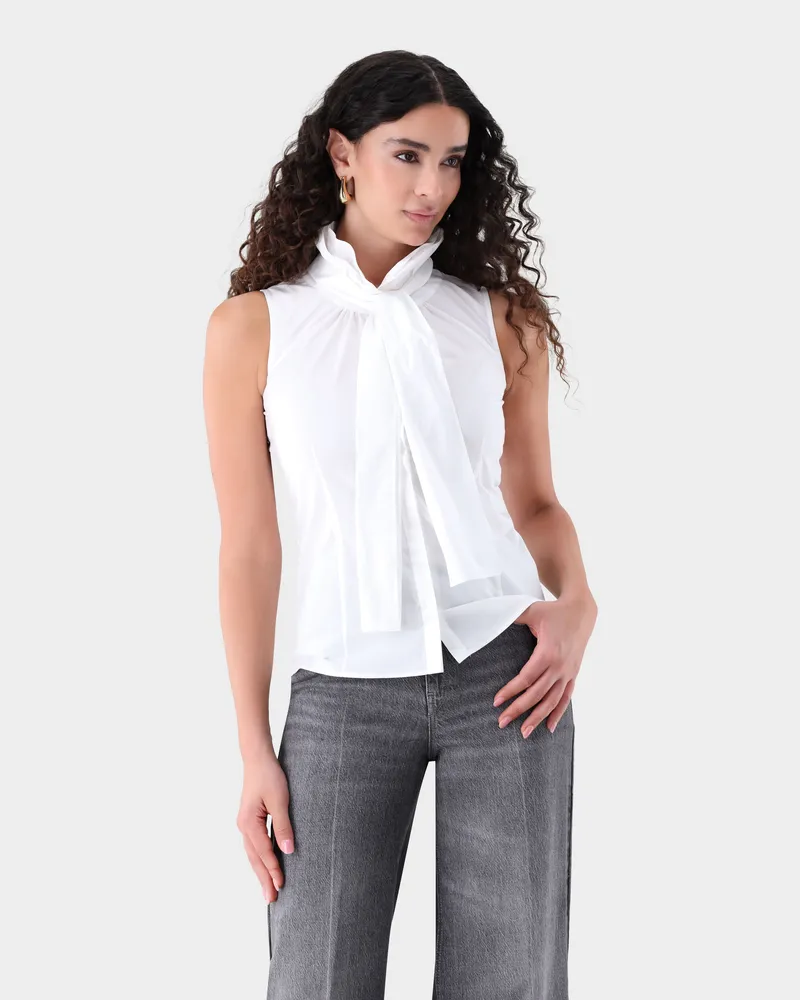 van Laack Ärmellose Bluse mit Rüschen und Schluppe Weiß