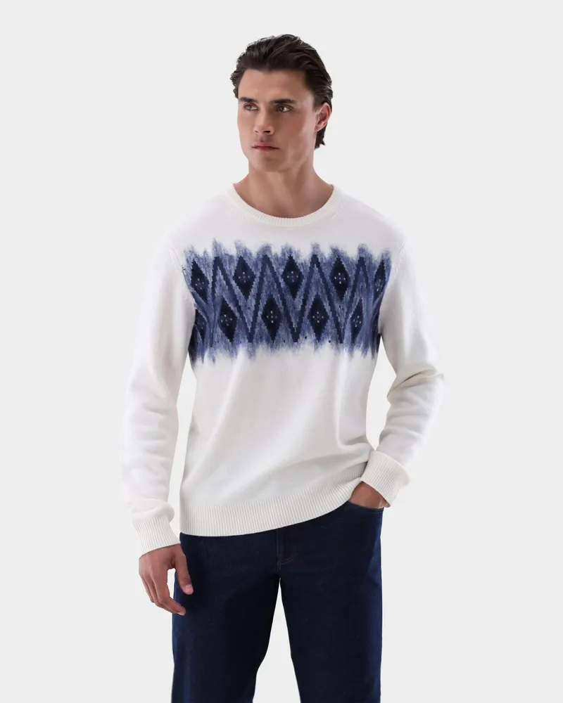 van Laack Norweger mit Rundhals Cremefarben