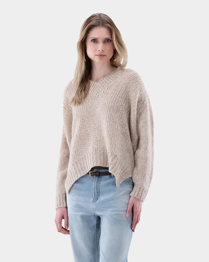 van Laack Pullover mit V-Aussschnitt oversized Cremefarben