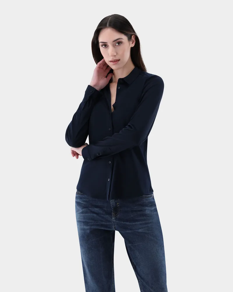 van Laack Taillierte Jersey Hemdbluse Blau