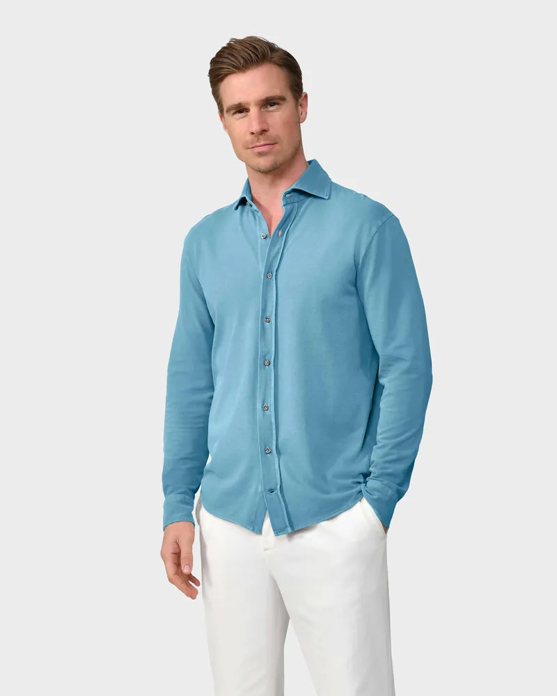 van Laack Garment Dyed Piqué Hemd Aqua