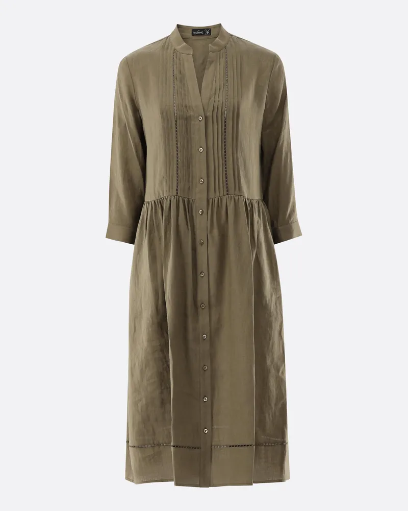 van Laack Midikleid aus Leinen mit Lochstick-Details Grün