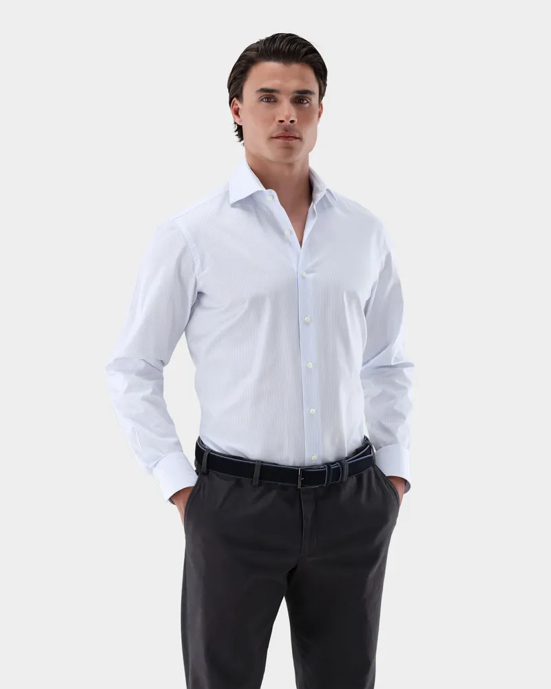 van Laack Businesshemd gestreift mit Sartoriale Verarbeitung Tailor Fit Weiß