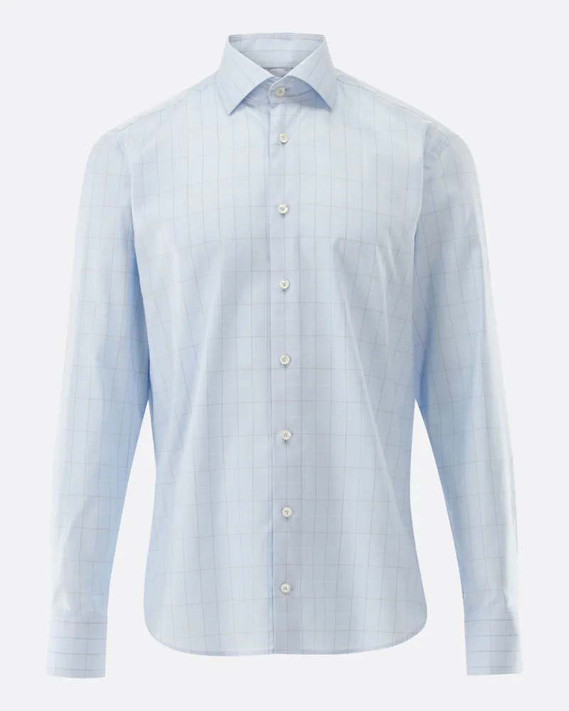 van Laack Kariertes Oxford Hemd mit Haifischkragen Blau