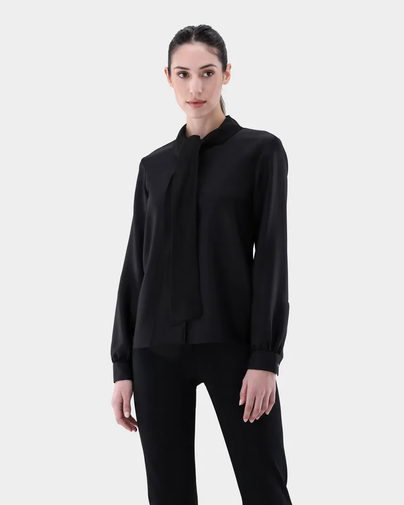 van Laack Seidenbluse mit Schluppe Boxy Fit Schwarz