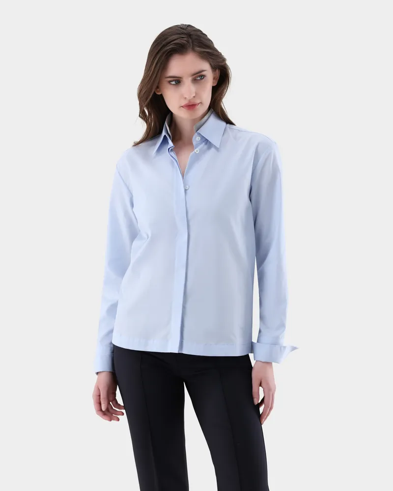 van Laack Bluse mit abnehmbaren Kragen und glänzenden Details Blau