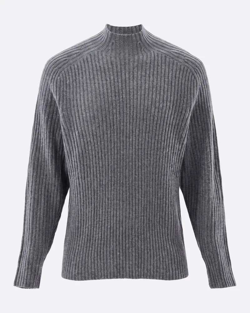 van Laack Stehkragenpullover gerippt mit Wolle und Kaschmir Grau