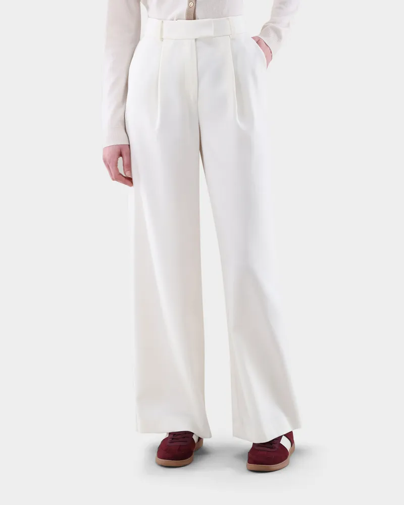 van Laack Hose mit weitem Bein und Bügelfalte Cremefarben