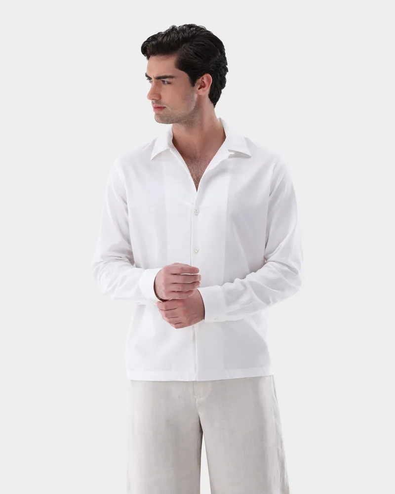 van Laack Seersucker-Hemd mit Reverskragen Weiß