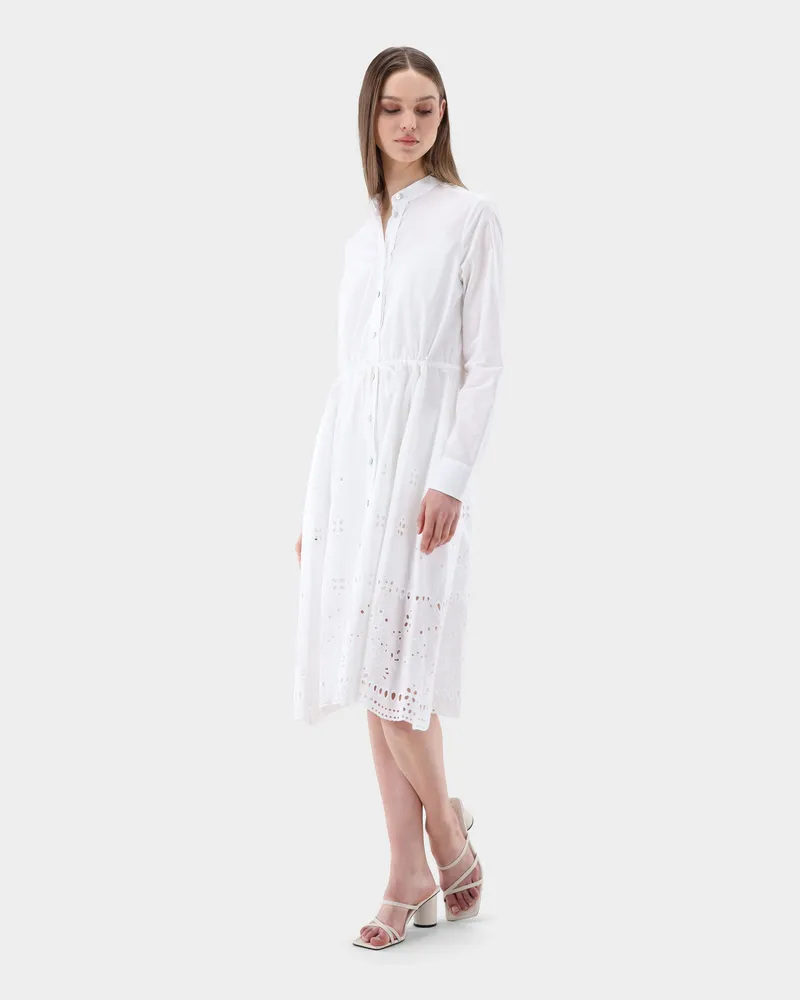 van Laack Midi-Kleid mit Lochstickerei Weiß