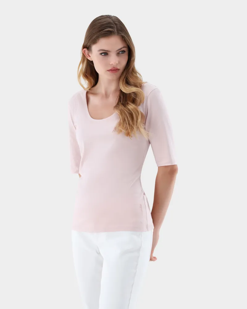 van Laack Urban Jersey T-Shirt mit weitem Ausschnitt Rot