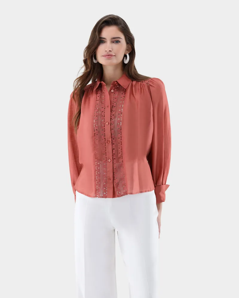 van Laack Hemdbluse mit Spitzeneinsätzen Orange